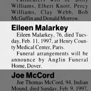 Obituary for Eileen Malarkey