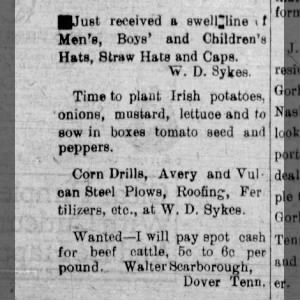 Beef, Planting, or buy a straw hat? You can do it all in Dover, Tennessee 1918