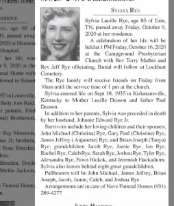 Obituary for Sylvia Lucille Rye